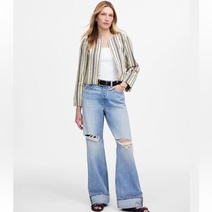 Madewell Crop Cardigan Jacket Striped Cotton Linen Beach Resort Casual Size M